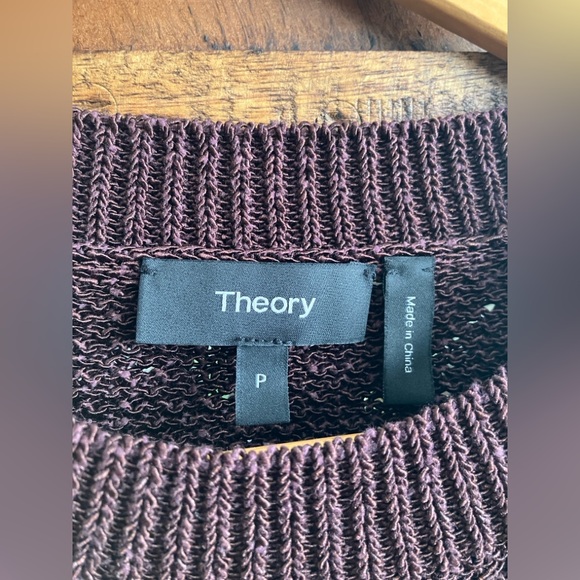 Theory brown crew neck sweater, textured mesh knit - Picture 3 of 7